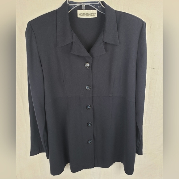 Motherhood Maternity Elegant Navy Button Down Long Sleeve Women's Shirt Sz M - Picture 2 of 8